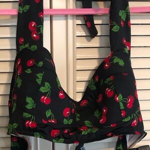 3X Black Cherry Halter Plus Size Bikini Top 🍒